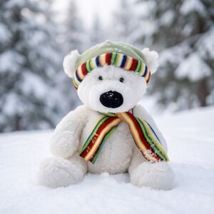 Russ Bernard The Polar Bear Plush‎ White Rikey Austin Winter Scarf Hat F3353951